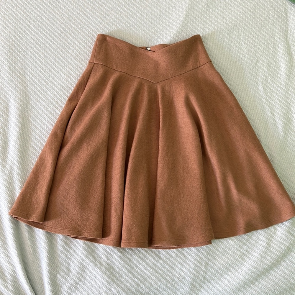 Camel wool-blend high-waisted flared skirt